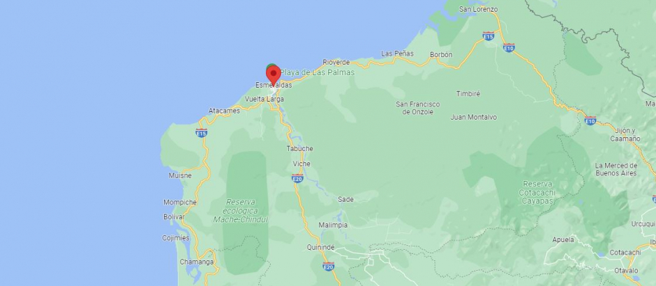 Localización de la ciudad Esmeraldas (Ecuador) donde se ha producido el epicentro del sismo.