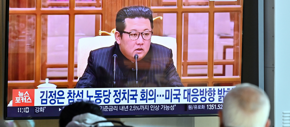 El líder norcoreano Kim Jong Un, durante un discurso en la televisión estatal
