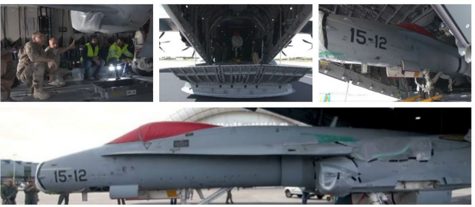 Secuencia de la operación de  transporte del F-18 que se encontraba en el interior del A-400M