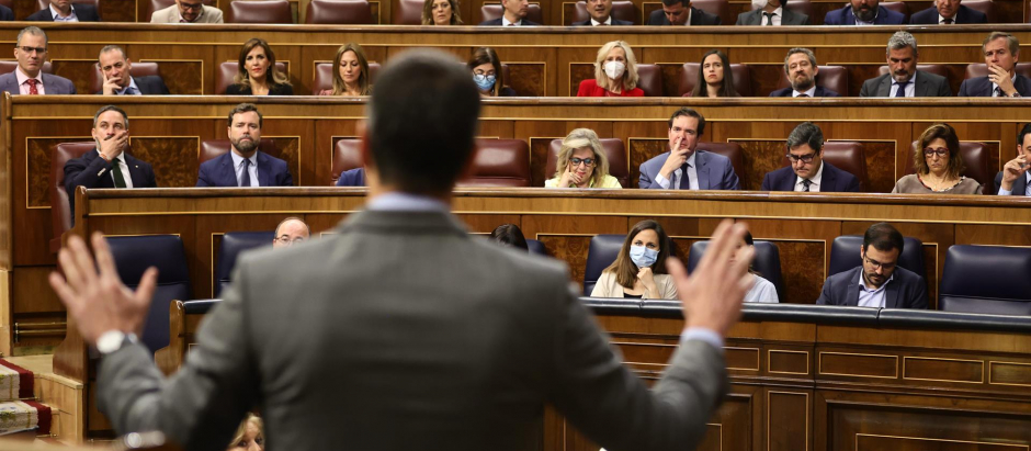 Pedro Sánchez en el pleno del Congreso