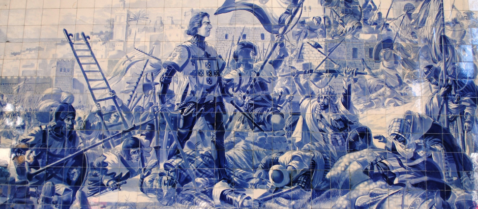 Enrique durante la batalla de Ceuta, azulejo de Jorge Colaço