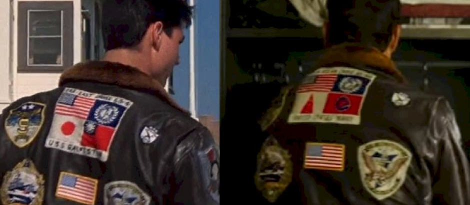A la izquierda, la chaqueta original de Tom Cruise en<i> Top Gun</i>; a la derecha, la chaqueta que aparecía inicialmente en el tráiler de<i> Top Gun: Maverick</i> en 2019
