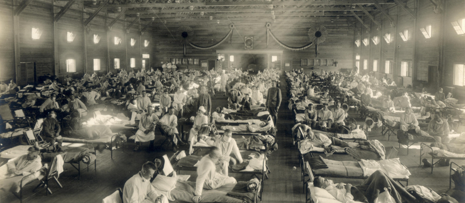 Hospital improvisado en Camp Funston, Kansas, en 1918