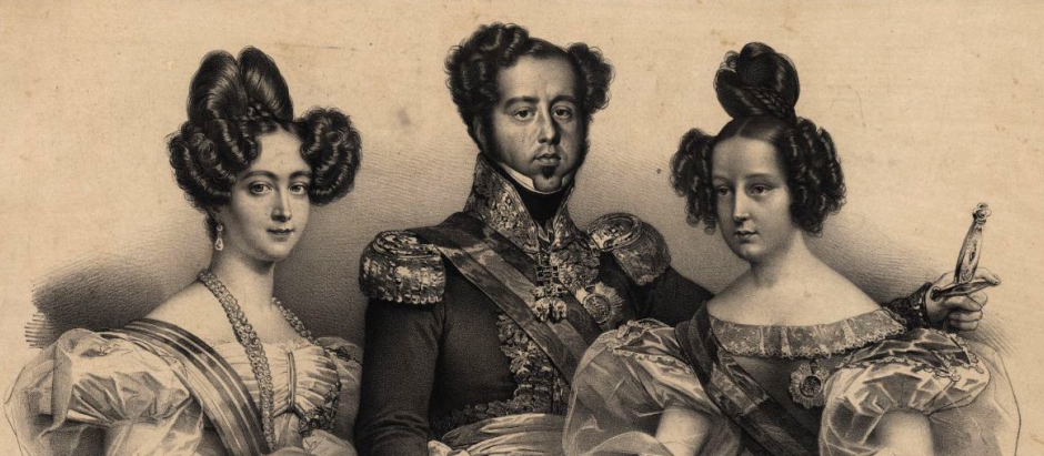 La familia real portuguesa: D. Amélia Augusta , D. Pedro IV y D. Maria da Glória