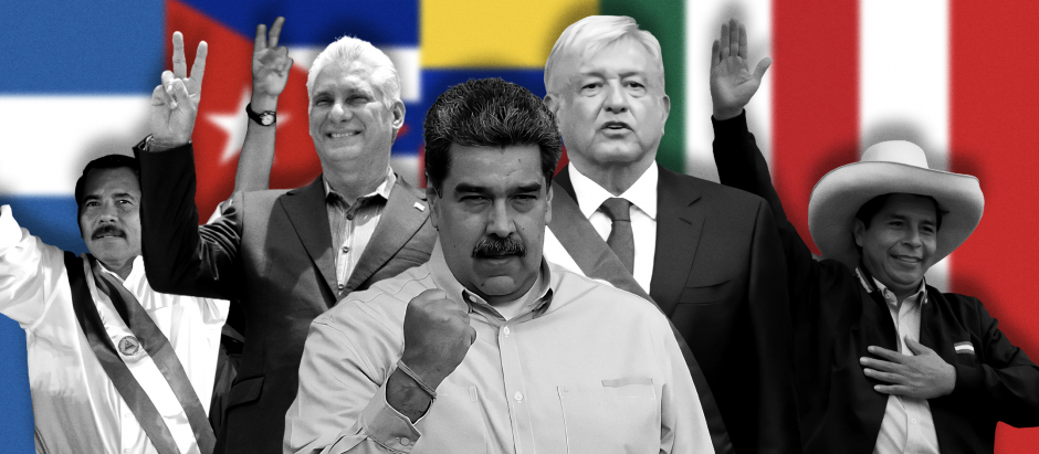 Daniel Ortega. Diáz-Canel, Nicolás Maduro, López Obrador y Pedro Castillo