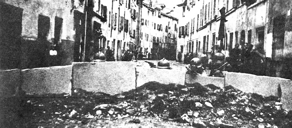 Barricadas en la ciudad de Parma contra los fascistas en 1922