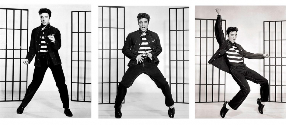 Tres fotogramas del baile que Elvis Presley en 'El rock de la cárcel'