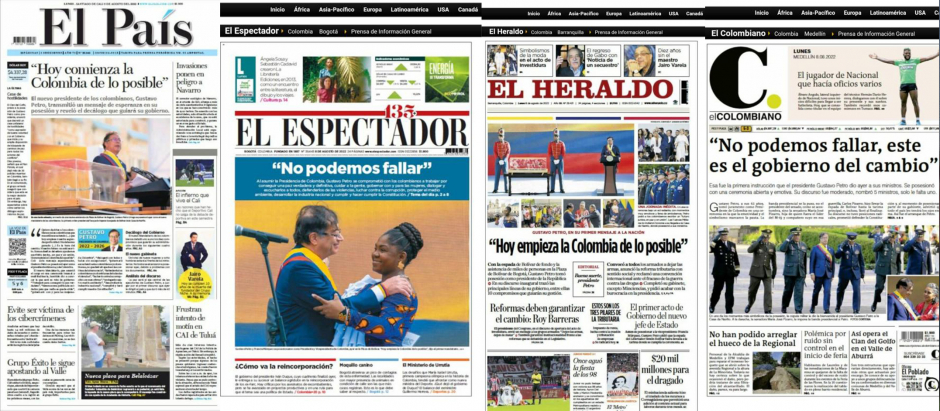 Portada de los principales periódicos colombianos