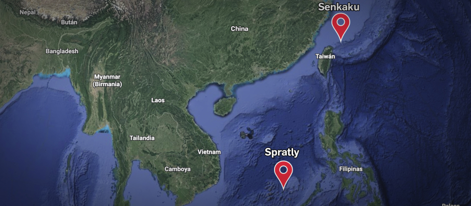 Tanto las islas Spratly (sur) como Senkaku (norte) son claves para China en su dominio del mar