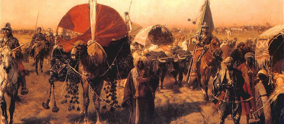 Retorno de Viena por Józef Brandt, mostrando al ejército polaco transportando el botín arrebatado a los turcos