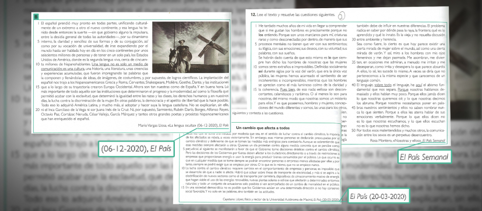 Capturas de artículos de El País en el libro de texto Lengua Castellana y Literatura