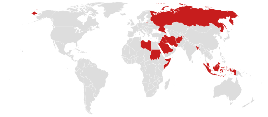 El mapa de los países del mundo que exigen a las mujeres llevar velo u otros atuendos religiosos