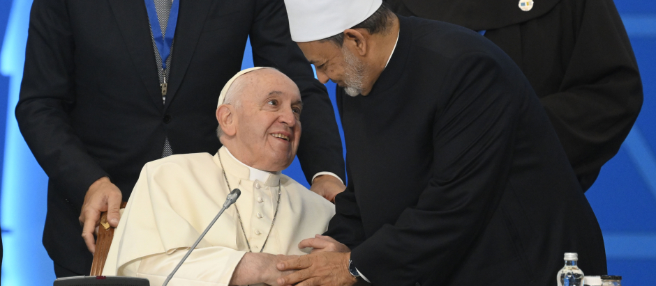 Pope Francis attends the opening session of the VII Congress of Leaders of World and Traditional Religions in Nur-Sultan, Kazakhstan
Opening session of the VII Congress of Leaders of World and Traditional Religions, Nur-Sultan, Kazakhstan - 14 Sep 2022 *** Local Caption *** .