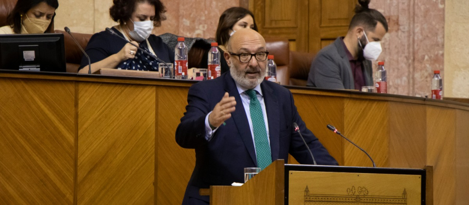 Alejandro Hernández, diputado autonómico de Vox, en la tribuna de oradores del Parlamento de Andalucía
