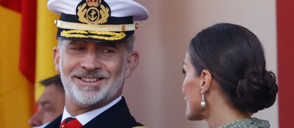 Spanish King Felipe VI and Letizia and daughter Sofia attending a military parade during the known as Dia de la Hispanidad, Spain's National Day, in Madrid, on Wednesday 12, October 2022.