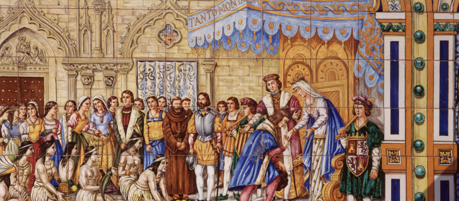 Los Reyes Católicos reciben a Cristóbal Colón