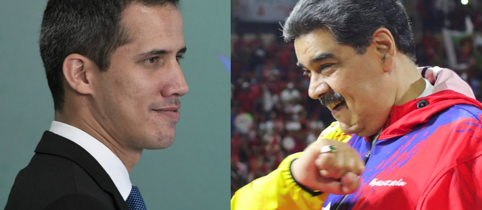 El presidente encargado de Venezuela Juan Guaidó y el dictador Nicolás Maduro