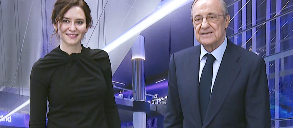 Imagen del presidente del Real Madrid, Florentino Pérez junto a Isabel Díaz Ayuso