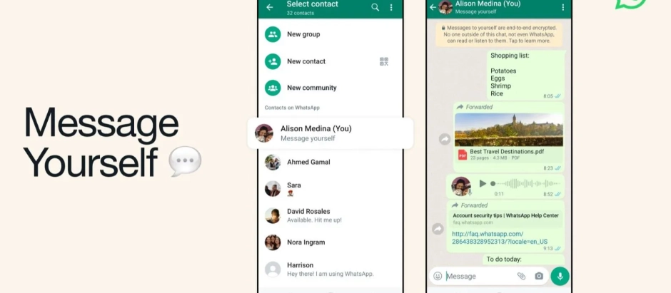 WhatsApp ya te permite enviarte un mensaje a ti mismo, pero no editarlo