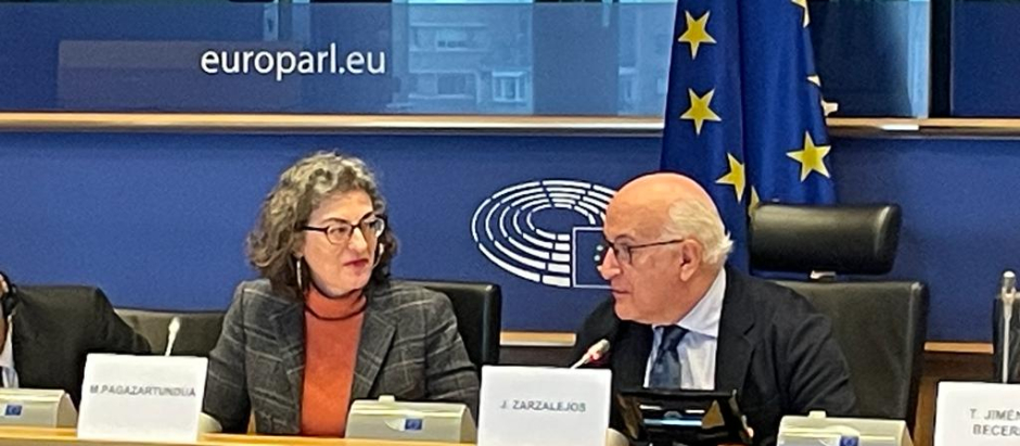 Maite Pagaza junto a Javier Zarzalejos en el Parlamento Europeo