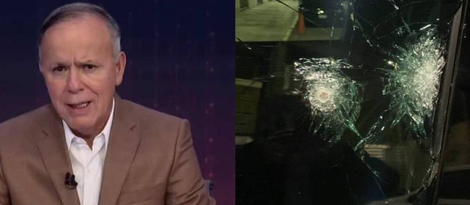 Imagen del periodista mexicano y de una de las ventanillas de su coche tras el atentado