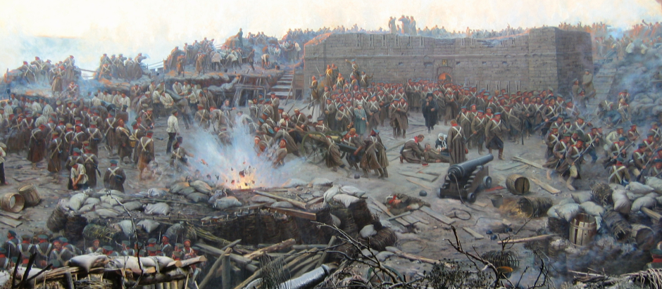 Detalle de la pintura panorámica de Franz Roubaud El asedio de Sebastopol, 1904