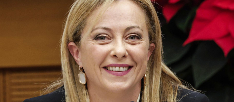 Rome (Italy), 29/12/2022.- Italian Prime Minister Giorgia Meloni smiles during the traditional end-of-year press conference in Rome, Italy 29 December 2022. (Italia, Roma) EFE/EPA/GIUSEPPE LAMI
