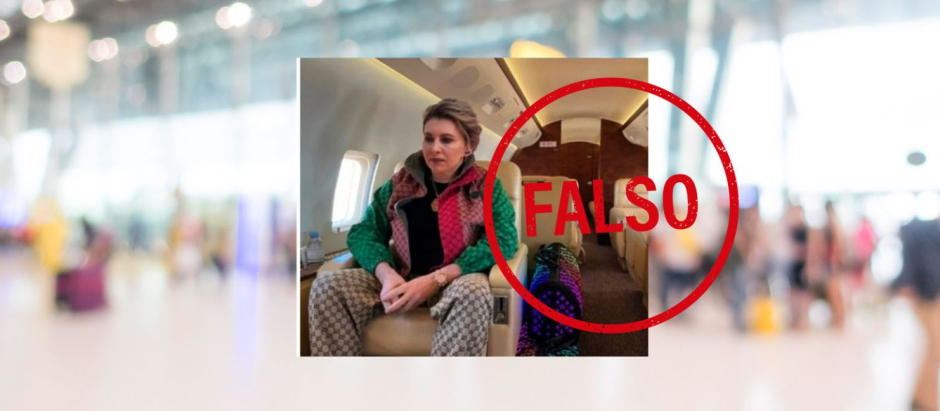 La imagen falsa de Olena Zelenska en un avión privado