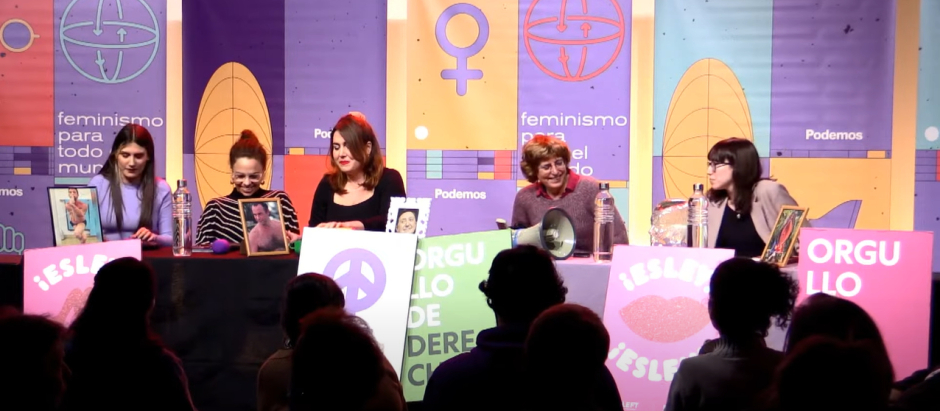 Fragmento del acto 'Feminismo para todo el mundo' de Podemos conducido por la número dos de Igualdad, Ángela Rodríguez 'Pam',