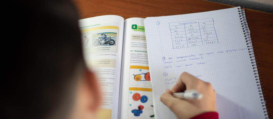 Un niño realiza sus deberes de la escuela