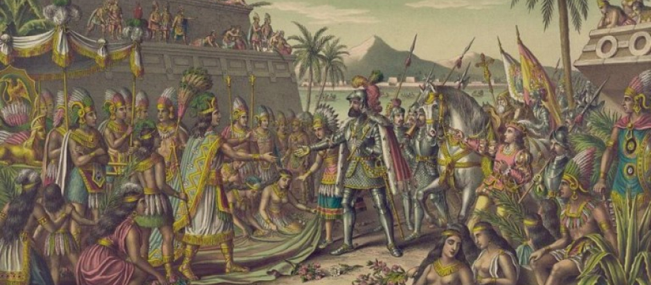 El encuentro entre Hernán Cortés y Moctezuma