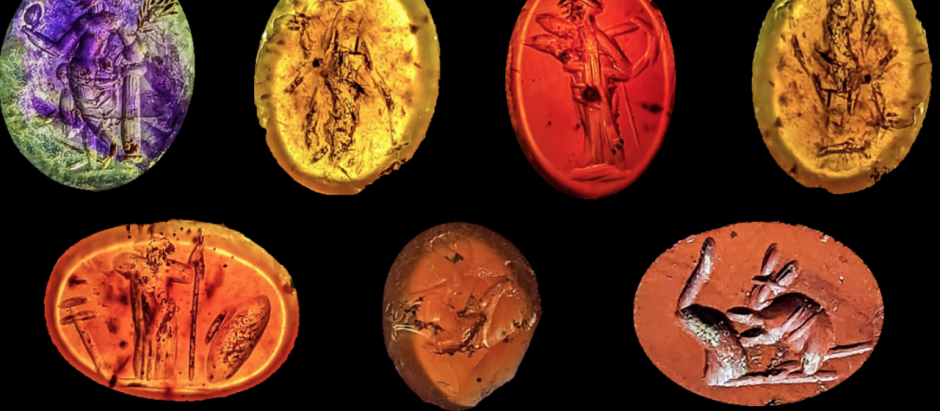 Algunas de la gemas talladas descubiertas durante las excavaciones llevadas a cabo en las termas romanas de la actual Carlisle