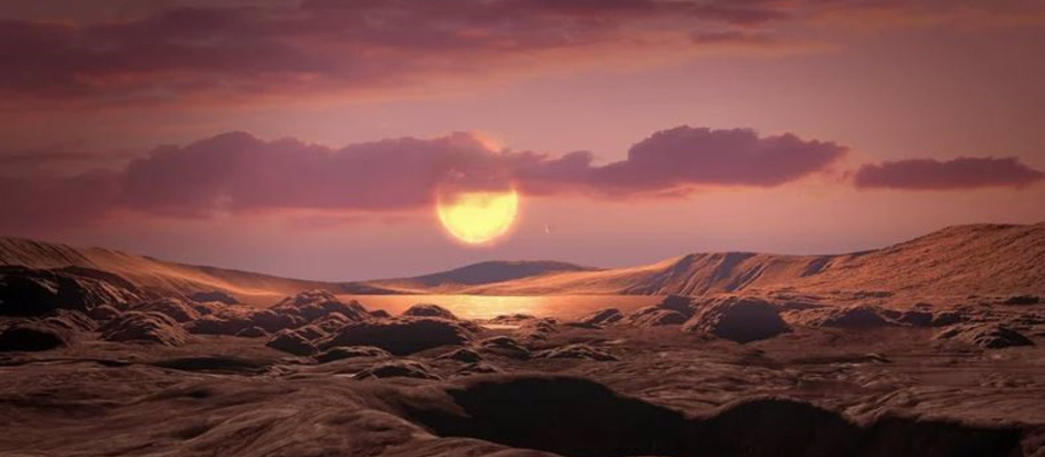 Concepción artística de un exoplaneta rocoso de masa terrestre como Wolf 1069 b alrededor de una estrella enana roja