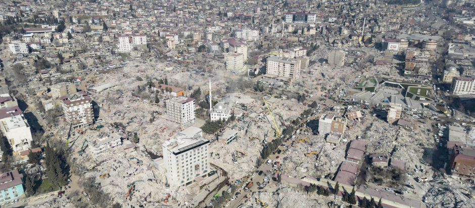 Vista aérea de los daños en la provincia de Kahramanmaras, en el sur de Turquía