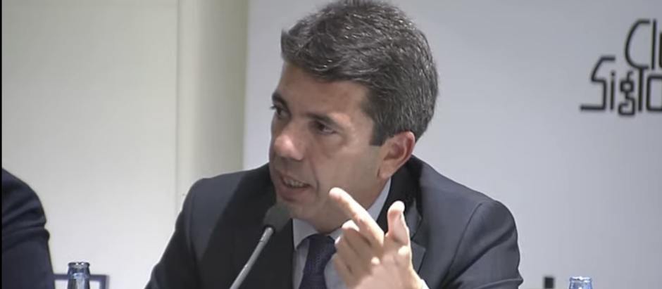 El presidente del Partido Popular de la Comunidad Valenciana, Carlos Mazón, durante su conferencia en Madrid.