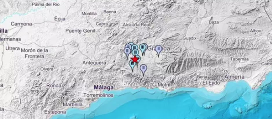 Epicentro del terremoto en la provincia de Granada