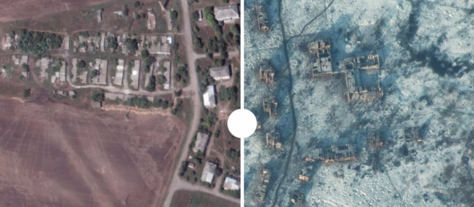 Imágenes de satélite muestran el antes y el después de la violenta batalla de Bajmut, Soledar y Bajmutske en Ucrania