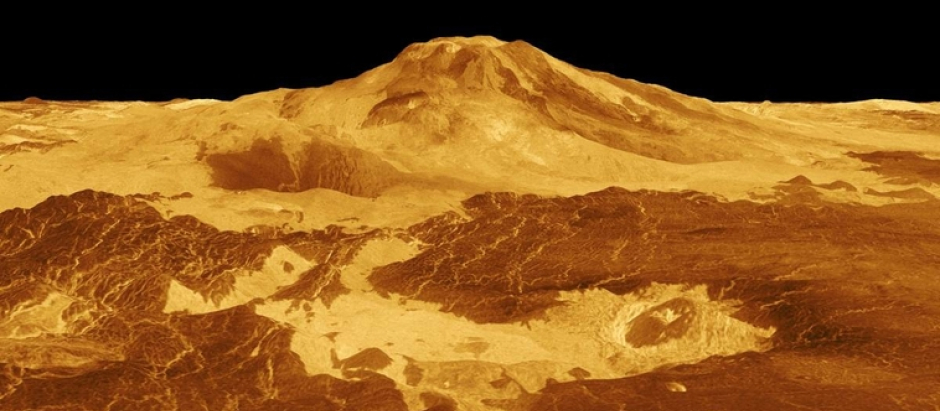 Recreación por ordenador del Monte Maat, en Venus