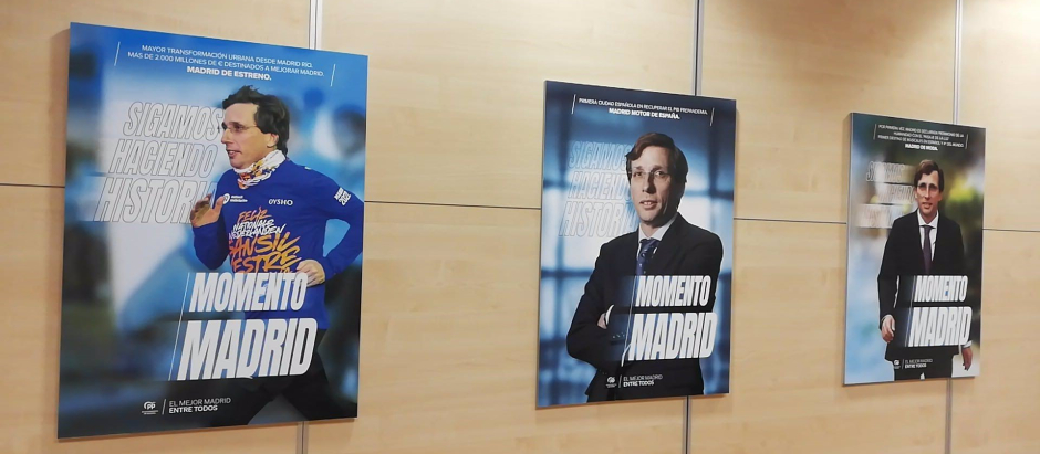 Carteles de la campaña electoral con el lema 'Momento Madrid' con el que el actual alcalde, José Luis Martínez Almeida, y candidato a la Alcaldía de Madrid concurrirá el 28M
POLITICA