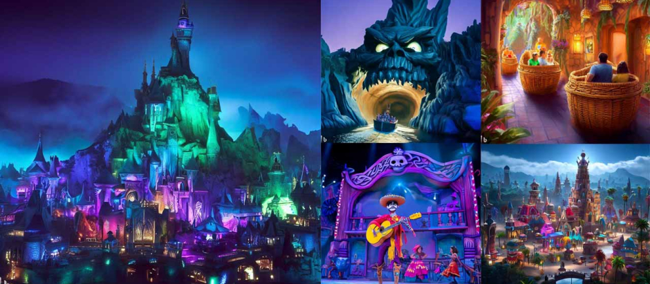 Algunas de las ensoñaciones de la inteligencia artificial sobre nuevas áreas temáticas en los parques temáticos Disney
