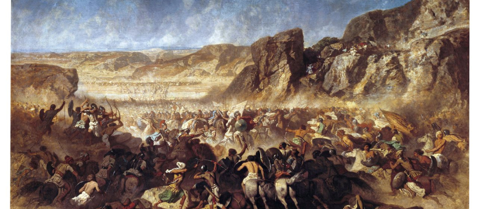 Óleo de Adrien Guignet se representa una escena de la batalla de Cunaxa librado entre persas y los diez mil mercenarios griegos de Ciro el Joven en 401 a.C.