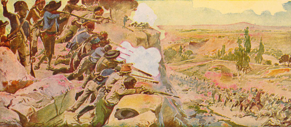 Acuarela de guerrillas atacando a columna de tropas francesas (1907)