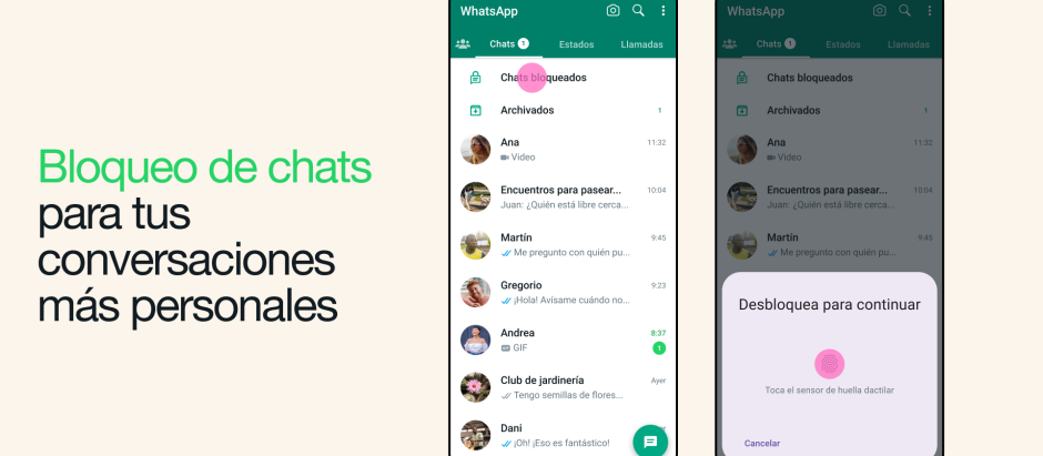 WhatsApp permitirá bloquear chats con contraseña