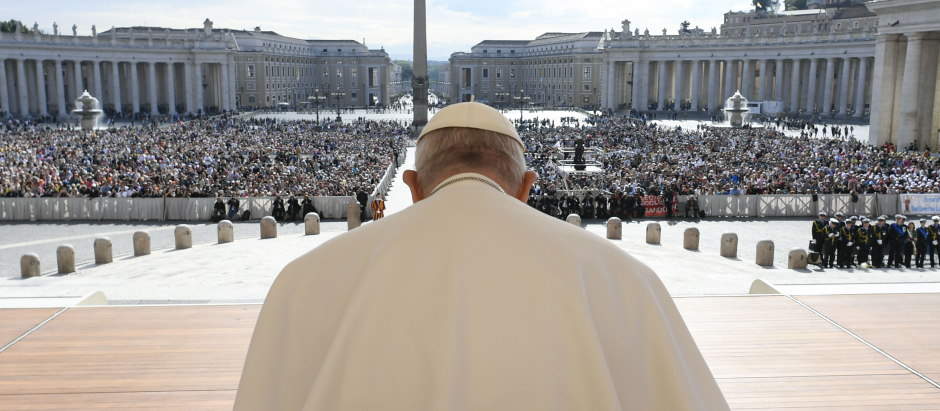 Pope Francis during his weekly general audience in Saint Peter's Square at the Vatican.