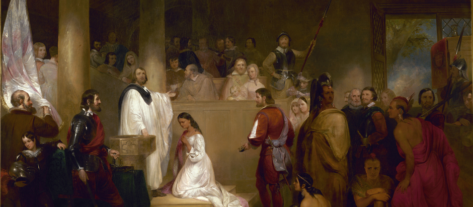 El bautismo de Pocahontas, pintura de John Gadsby Chapman (1840)
