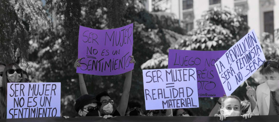 Varias manifestantes convocadas por la Alianza contra el Borrado de Mujeres se concentran contra la ley trans