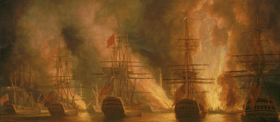Flota española en llamas frente a las costas de Trinidad de Nicholas Pocock