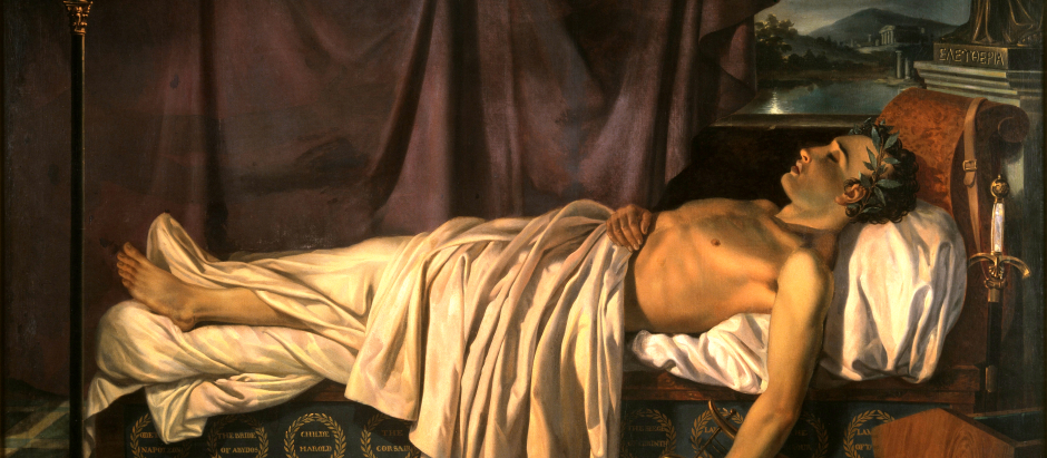 Byron en su lecho de muerte realizado por Joseph-Denis Odevaere en 1826
