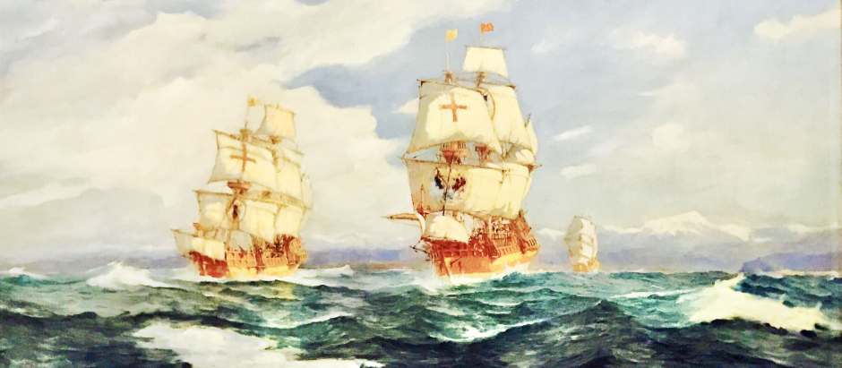 Descubrimiento del estrecho de Magallanes, pintura de Álvaro Casanova