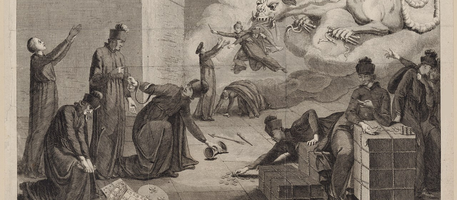 Caricatura de la supresión de los jesuitas en la Iglesia